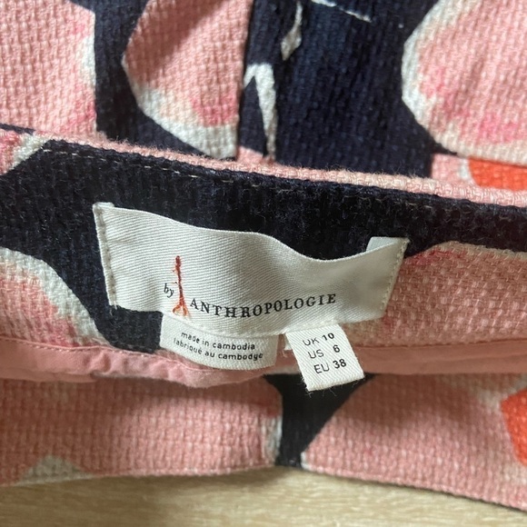 Anthropologie Pink Peach Orange Floral Navy Blue Scalloped Cotton Shorts Summer - Picture 11 of 14
